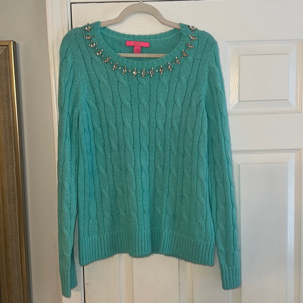 Tiffany blue with rhinestone accent Lilly Pulitzer sweater